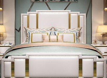 Leather bed upholstery design luxury double hotel bedroom beds